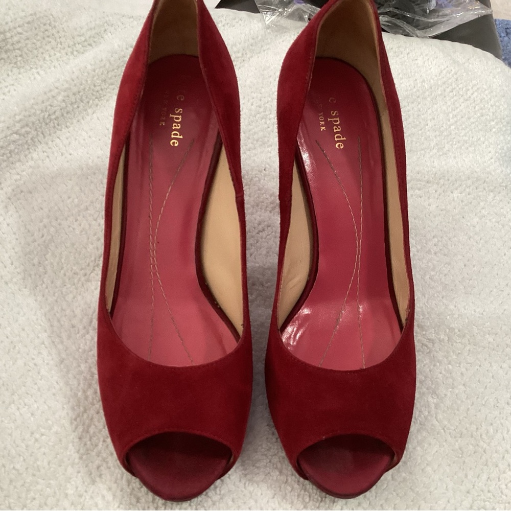 Kate Spade NY Georgia Ruby Red Suede Peep Toe Heels Size 7.5 B